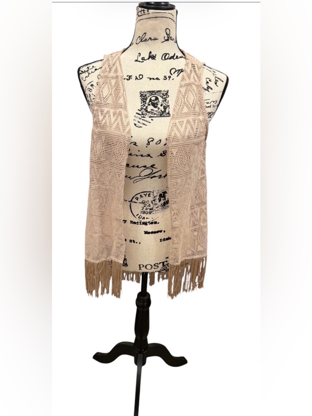Daytrip Boho Crochet Fringe Vest in Beige